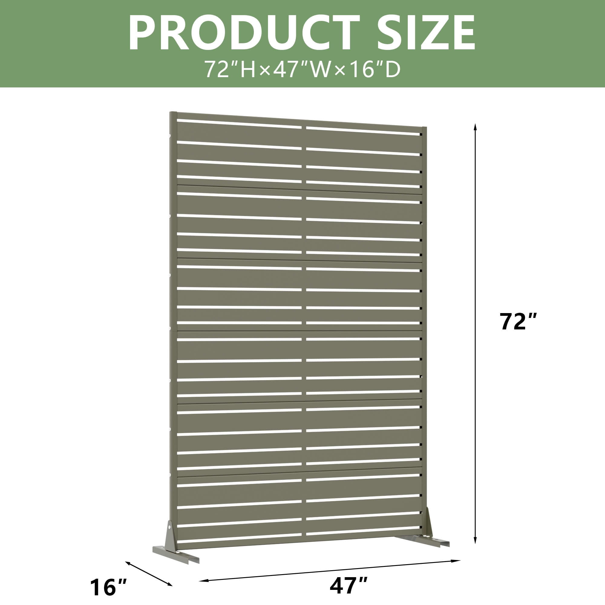 MAYEERTY Outdoor Metal Privacy Screen 6ft × 4ft Olive Gray, 6-Panel Wide-Narrow Louvered, Weatherproof Easy Install for Patio