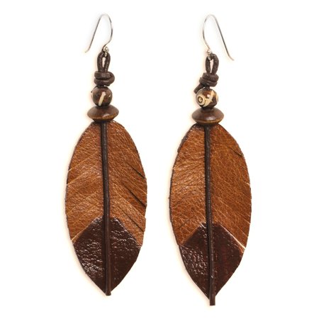 NOVICA Leather and bone dangle earrings, 'Indian Feather'