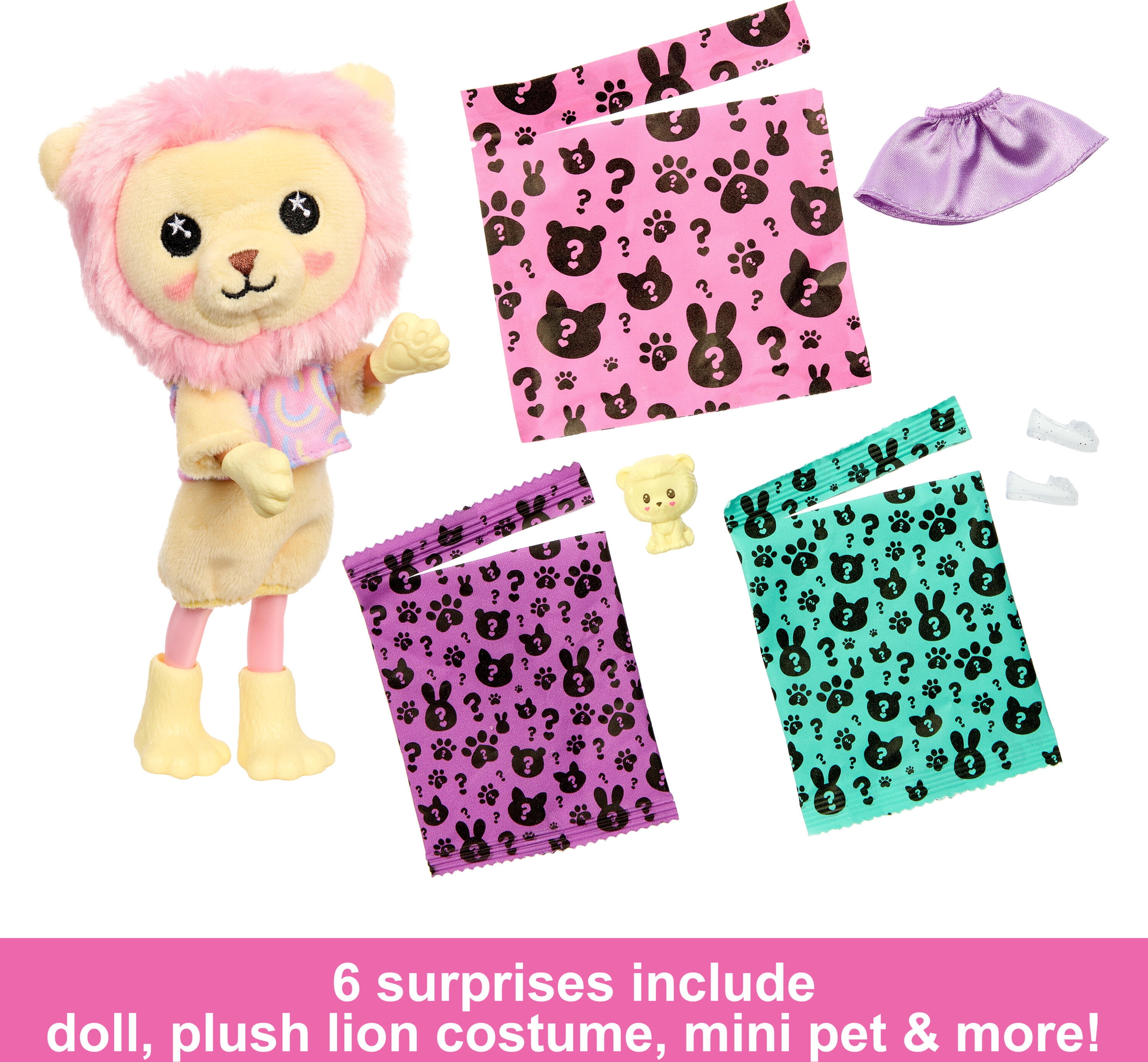 Barbie Cutie Reveal Cozy Cute Tees Series Chelsea Doll & Accessories, Plush Lion, Brunette Small Doll