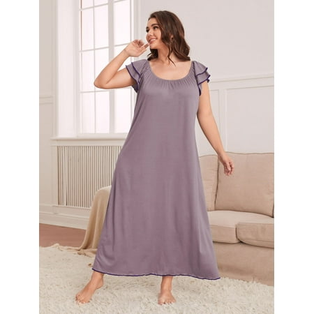 

Mauve Purple Casual Women s Plus Ruffle Sleeve Night Dress 1XL(14) Y22001D