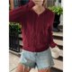 thumbnail image 5 of Suéteres de Punto para Mujer, Suéteres de Larga con Cuello en V, Camisetas Casuales, Conjuntos de Moda de Otoño. Vino Tinto M, 5 of 7