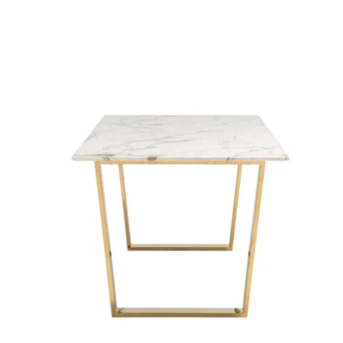 Luxury Rectangle Dining Table for aux Marble Top with Stunning Gold-Brushed Stainless Steel Base, Sleek Modern Design, Durable and Easy to Clean – Perfect for Dining Rooms or Stylish Gatherings