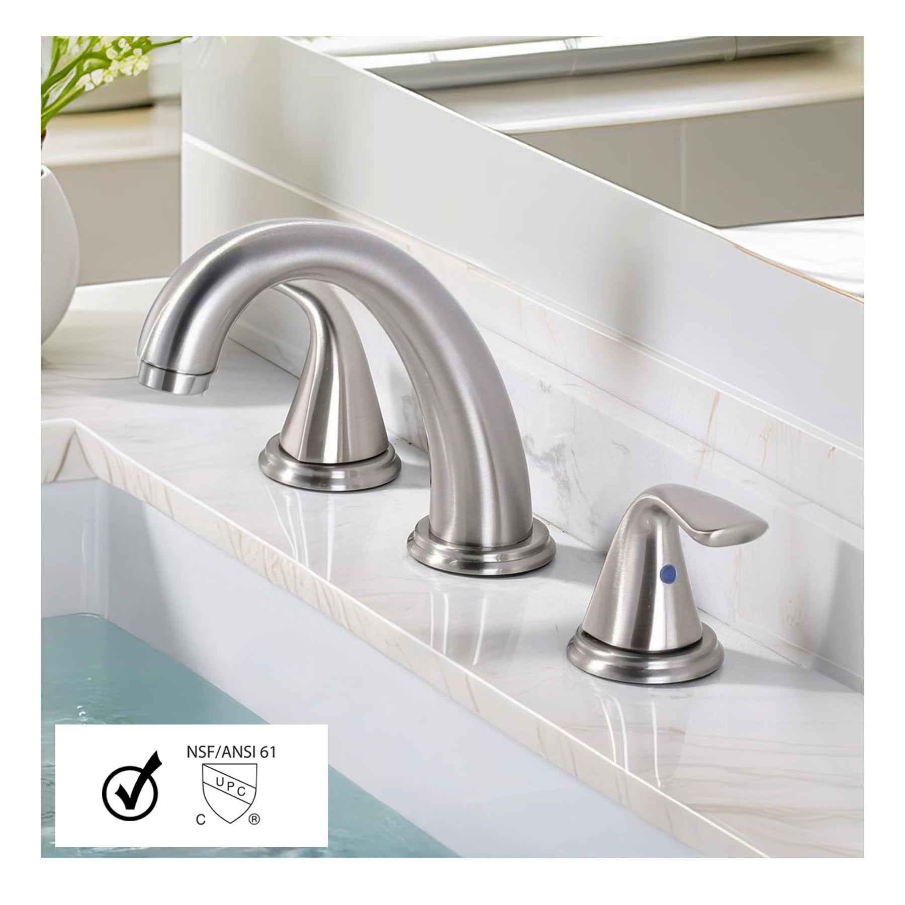 WMF Stainless Steel Silver 8 Inch Widespread 2 Handle High Arc Bathroom Faucet