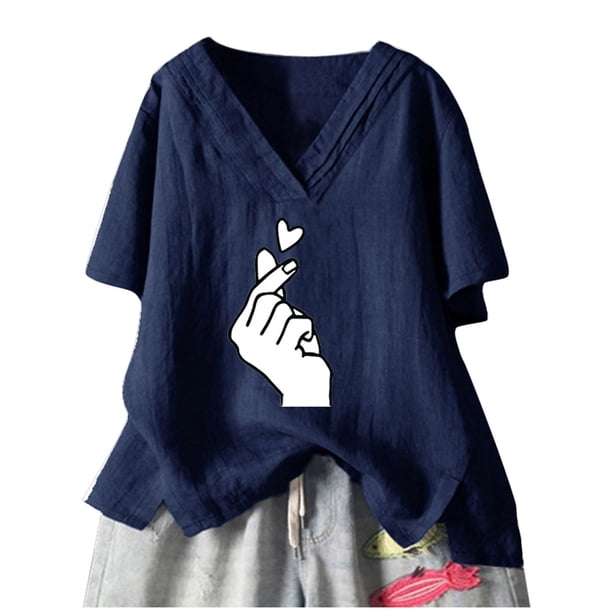 Tops estampados de manga corta de ocio con cuello en V de verano a la moda para mujer Fridja zx3518