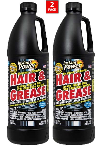 Humaan Halve cirkel regeren Instant Power 1969 Hair and Grease Drain Opener, 1 l, Liquid,Black (2-Pack)  - Walmart.com