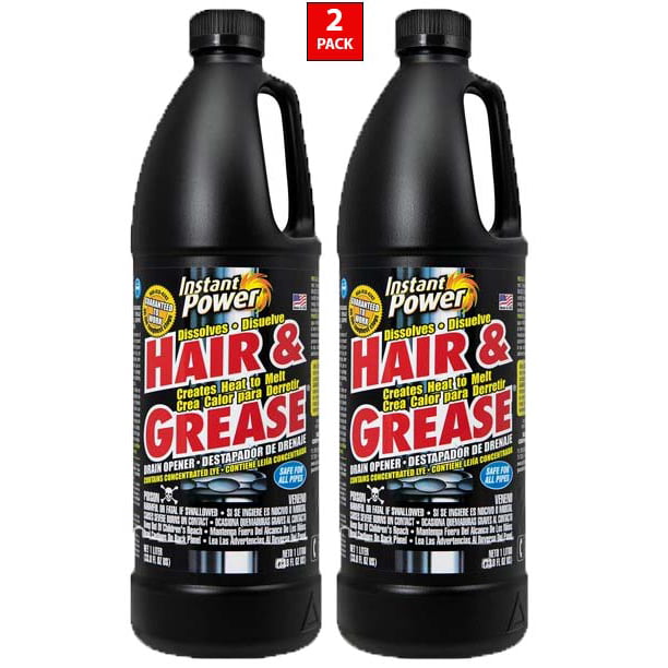 Instant Power 1969 Hair and Grease Drain Opener, 1 l, Liquid,Black (2-Pack)  - Walmart.com