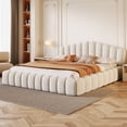 thumbnail image 2 of Cadre de lit plateforme Noble House Queen Size, en velours moderne, beige, 2 of 8