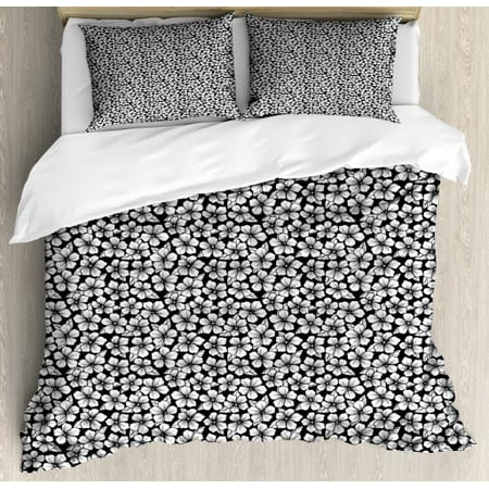Cherry Blossom King Size Duvet Cover Set Hand Drawn Hatched Lines