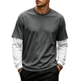 thumbnail image 2 of Men's Fake 2-Piece Layered Solid Shirts Casual Pullover Dark Gray XL, 2 of 6