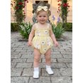 thumbnail image 4 of BemeyourBBs Newborn Baby Girl Summer Clothes Infant Baby Girl Goose Outfit Plaid Gingham Smocked Bubble Romper Embroidered Strap Sleeveless Bodysuit and Headband 2 Piece Set, 4 of 9