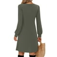 thumbnail image 3 of WTOBBY Women's Solid Color Casual Fashion V-Neck Long Sleeve Mid-Length Dress Elegant Simple Design for Daily Wear and Occasions,Green L, 3 of 4