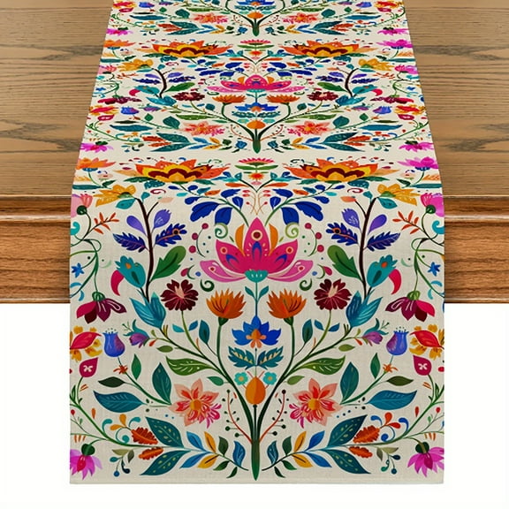 Floral Table Runner, Colorful Folk Art Design, Decorative Dining Table Decor,13*72in