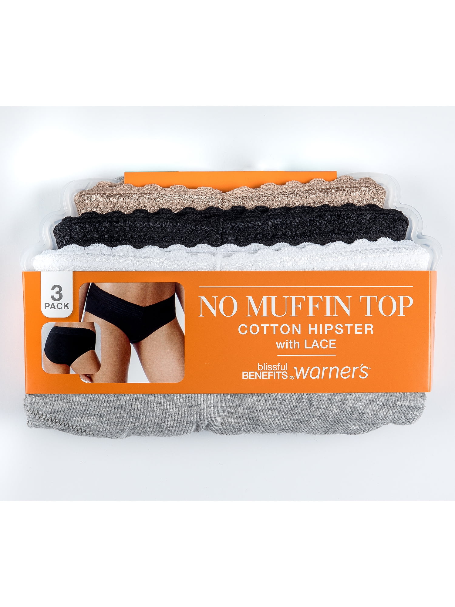 Blissful Benefits by Warner's No Muffin Top Cotton Stretch Lace Hipster,  3-Pack - Discount Scrubs and Fashion