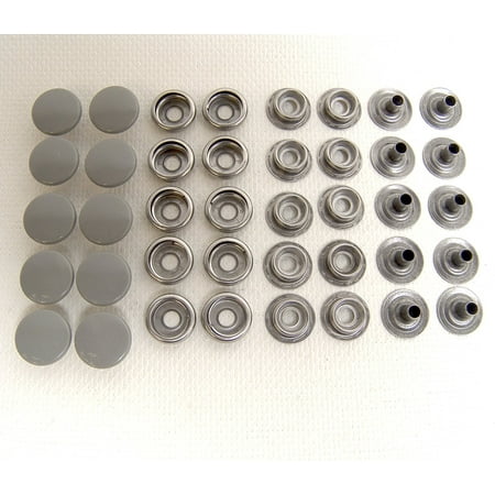 Snap Post - Snap Set, Light Grey Enamel Finish on Cap, 10 Piece Set, Cap - Socket - Stud - Post, Stainless Steel (Light Grey), Light Grey Enamel Caps Line..., By Fasnap Color Snaps Caps Ship from US