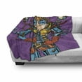 thumbnail image 3 of Fantasy Soft Flannel Fleece Blanket, Futuristic Super Hero Woman Space Astronaut Science Fiction Graphic, Cozy Plush for Indoor and Outdoor Use, 60" x 80", Purple Sky Blue Marigold, by Ambesonne, 3 of 6