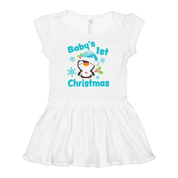 Inktastic Baby's 1st Christmas with Cute Penguin and Snowflakes Girls Baby Dress