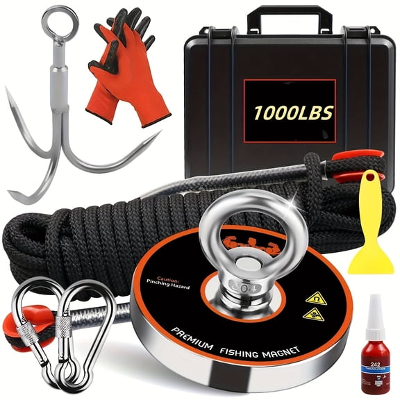 Magnet Fishing Kit with Case Fishing Magnets 1000 LBS Pulling Force Sintered Neodymium Round Magnet for Heavy Duty Use - 3.54inch Diameter