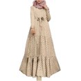 thumbnail image 1 of Robe Maxi d'Automne pour Femme à Manches Longues, Imprimé Bohème à Pois, Longue Robe Plissée à Étages Fluide, Robe Trapèze avec Ceinture, 1 of 7