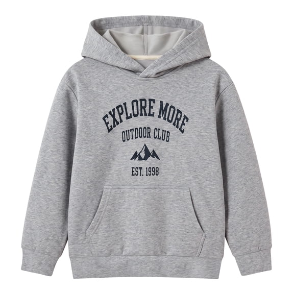 HILEELANG Boys Outdoor Graphic Hoodie, Mountain Pullover Sweatshirt, Heather Gray, Sizes 12Y
