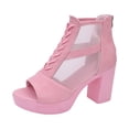 thumbnail image 6 of Rokment Mesh Dressy Boots Platform High Heels Sandals for Women Ladies Sexy See Through Peep Toe Chunky Block Heeled Dress Shoes Spring Summer Fall Pink Size 7, 6 of 7
