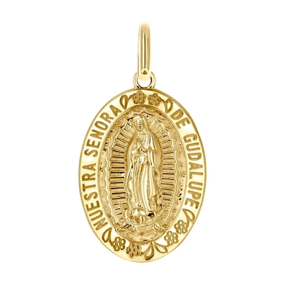 10k Yellow Gold Unisex Immaculate Conception Medal Religious Pendant Necklace 30.8x15.8mm Wide Pendant for Women