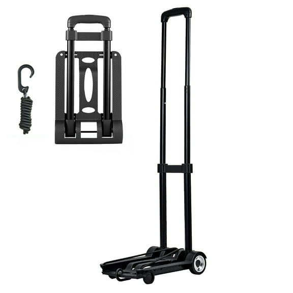 KFFKFF Folding Hand Truck, 110 lbs Load Capacity, Compact Luggage Cart with 2 Wheels & Elastic Rope, Versatile Utility Dolly for Travel, Furniture, Office, and Moving Tasks, Black