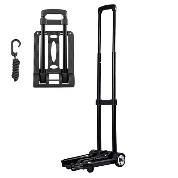 KFFKFF Folding Hand Truck, 110 lbs Load Capacity, Collapsible Luggage Cart with 2 Wheels & 1 Elastic Rope, Utility Dolly Platform Cart, Black