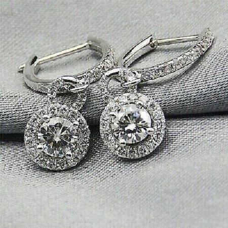 3Ct Lab Created Round Cut Diamond Drop Dangle Earrings 14K White Gold Plated