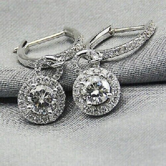 3Ct Lab Created Round Cut Diamond Drop Dangle Earrings 14K White Gold Plated