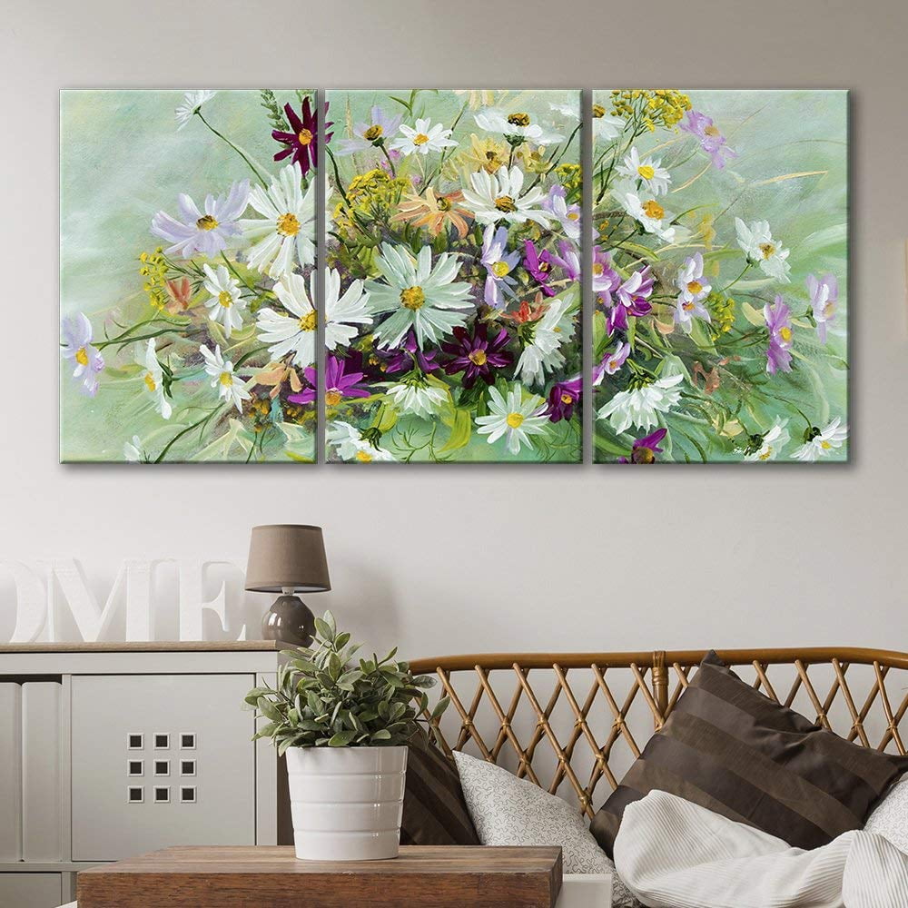 wall26 3 Panel Canvas Wall Art Oil Painting Style Flowers Giclee