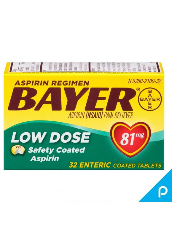 Aspirin Regimen Bayer Low Dose Pain Reliever Enteric Coated Tablets, 81mg, 32 Ct (Pack of 2)
