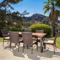 thumbnail image 3 of Acova 7-Piece Outdoor Wood and Wicker Dining Set, Natural Stained and Brown, 3 of 8