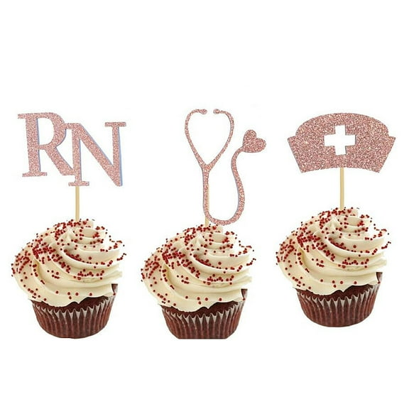 BESTONZON 24pcs Golden Nurse Cake Picks Safe Paper Party Cupcake Decor for Graduation and Celebrations