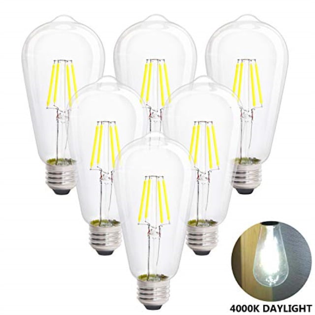 700 Lumens 4 Packs Ascher LED Edison Bulbs 6W Clear Glass E26 Base Non-Dimmable ST58 Vintage LED Filament Bulbs High Brightness Daylight White 4000K Equivalent 60W