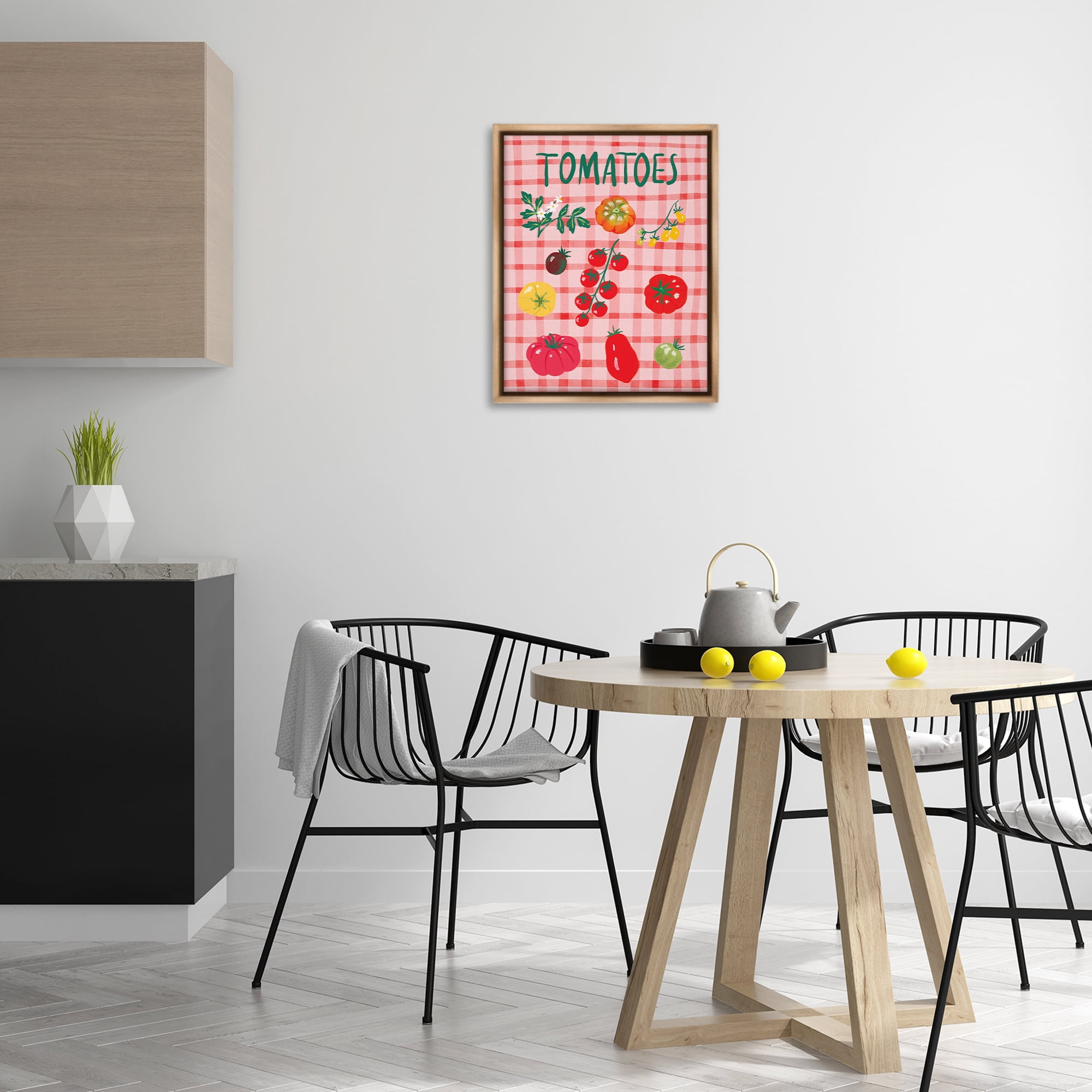 Stupell Industries Various Tomatoes on Plaid Food & Beverage Painting Brown Floater Framed Canvas Art Print Wall Art, 17 x 21