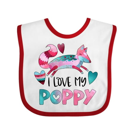 

Inktastic I Love My Poppy Pink and Blue Fox with Hearts Gift Baby Boy or Baby Girl Bib
