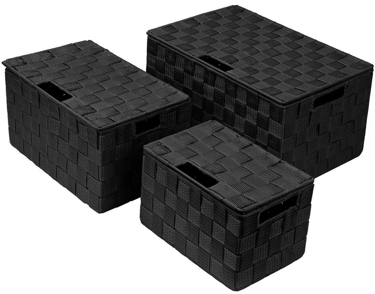 Sorbus 3 Piece Basket Storage Organization Set - Weave Fabric Bins, Black