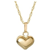 Brilliance Fine Jewelry Girl’s 14K Yellow Gold Puff Heart Pendant, 16” Chain