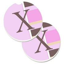 Carolines Treasures CJ1005-XCARC Letter X Initial Monogram - Pink Stripes Set of 2 Cup Holder Car Coasters  Large