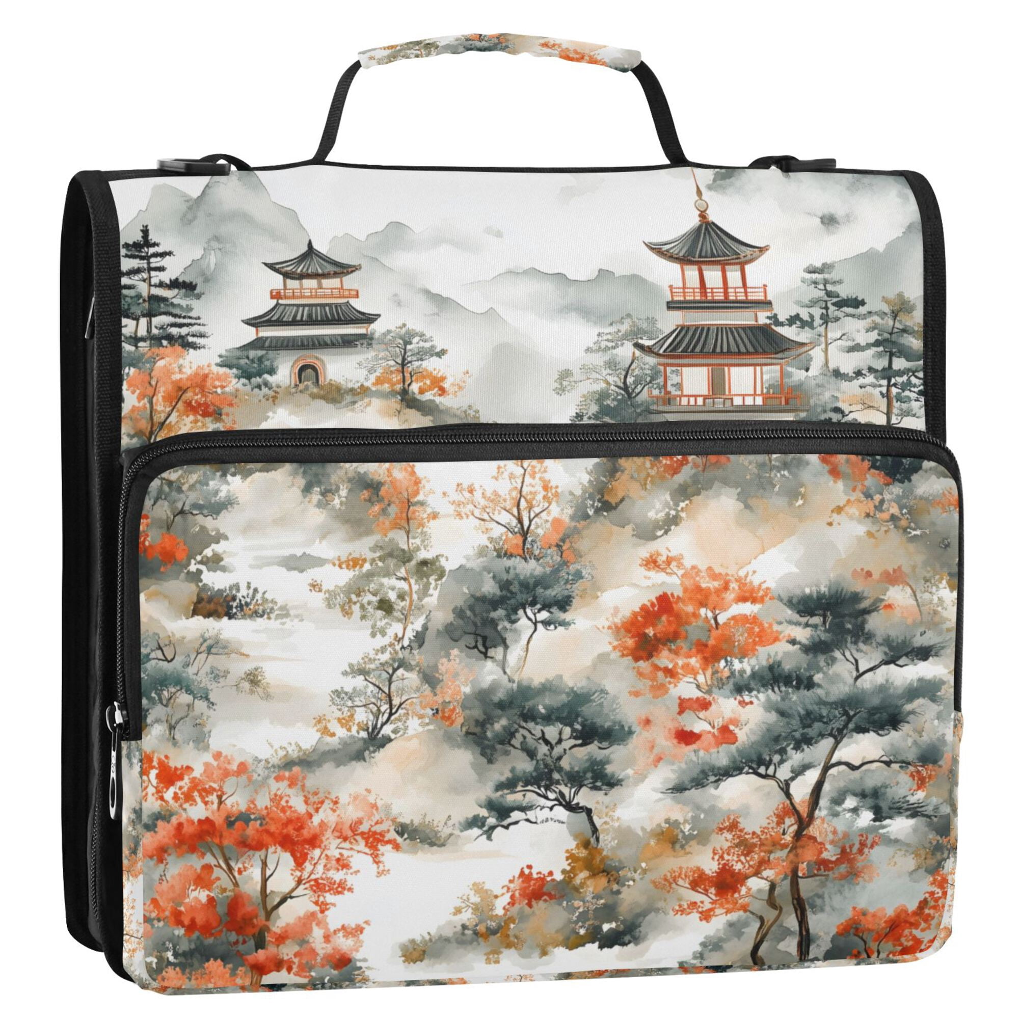 FORMRS Zipper Binder with Shoulder Strap 2-inch Ring 500 Sheet Capacity File Bag, Mountain Pattern