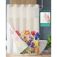thumbnail image 2 of No Hook Shower Curtain with Snap in Liner, Spring Watercolor Tulip Flowers Beige Texture Hotel Shower Curtains for Bathroom, Washable Shower Curtain Liner Set with Mesh Top Window, 66"x72", 2 of 6