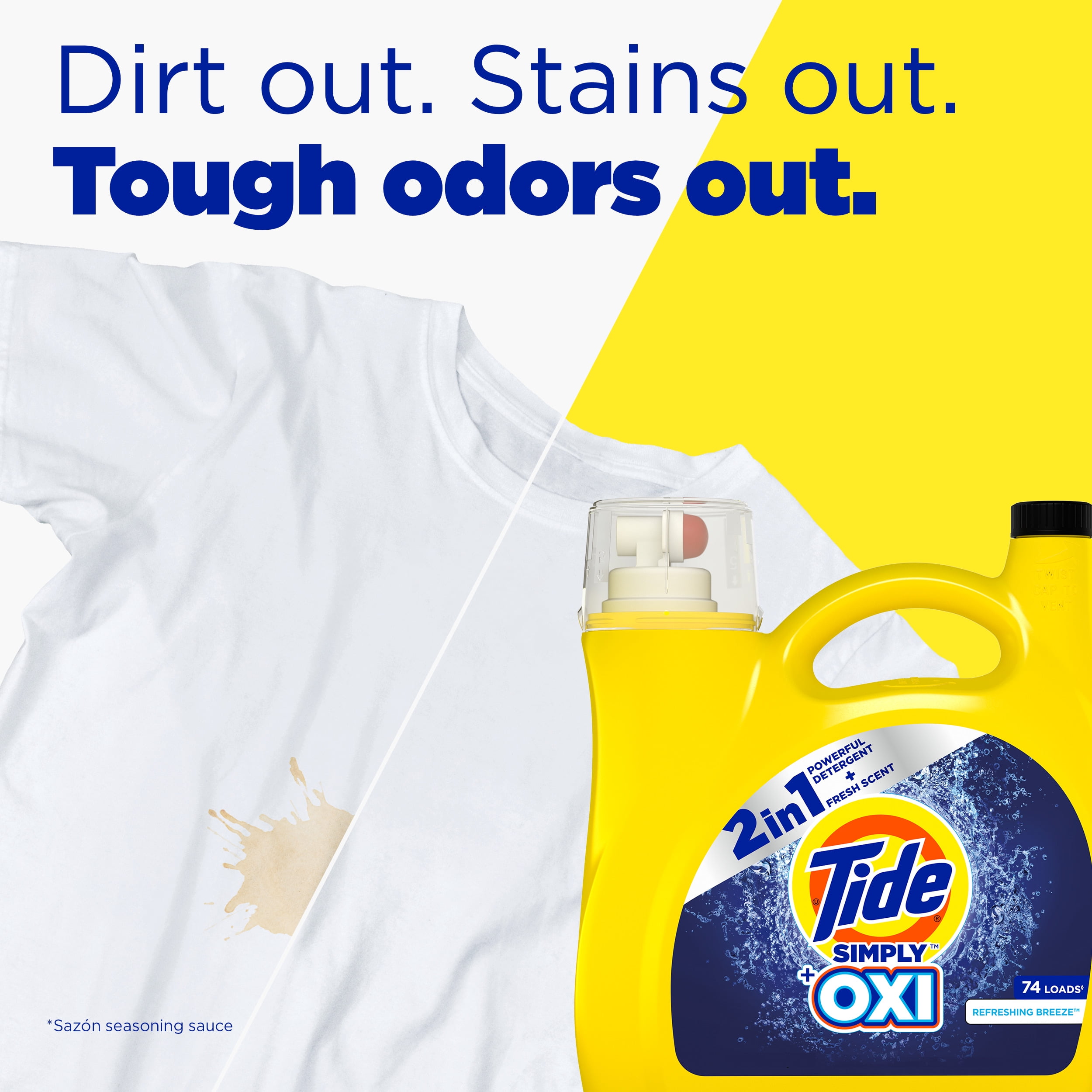 Tide Simply + Oxi Liquid Laundry Detergent, Refreshing Breeze, 107 Loads, 165 fl oz