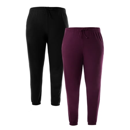 Terra & Sky Women's Plus Size Fleece Sweatpants, 2-Pack