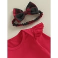 thumbnail image 6 of Wassery Infant Girl Christmas Outfits 3M 6M 12M 18M 24M Baby Girls Crew Neck Long Sleeve Rompers Plaid Suspender Skirts Headband 3Pcs Newborn Girl Christmas -themed Holiday Party Clothing, 6 of 9