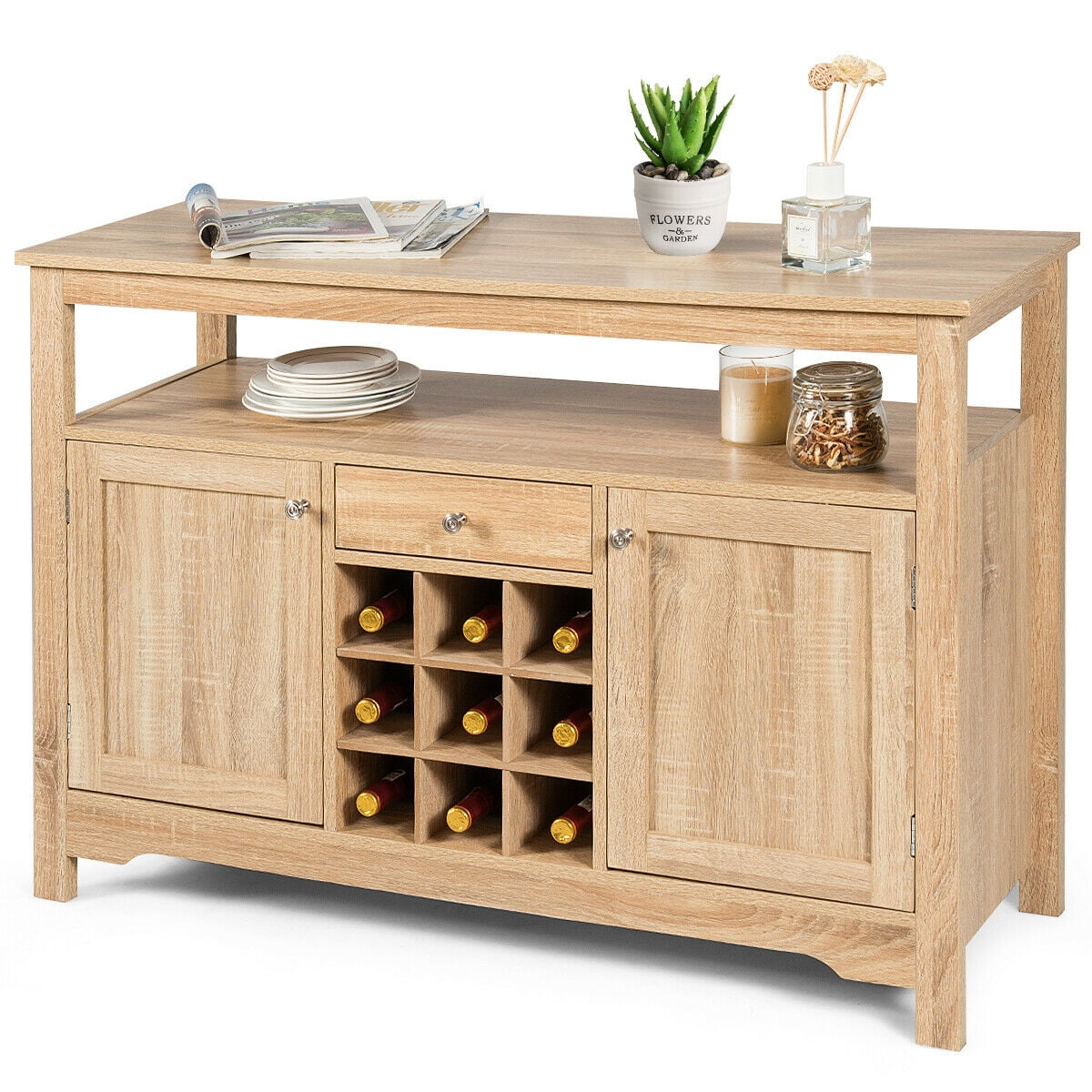 Gymax Buffet Server Wine Cabinet Console Table Dining Room Natural Walmart