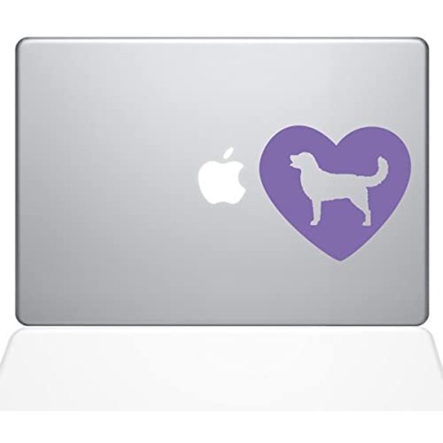 The Decal Guru Heart Golden Retriever MacBook Decal Vinyl Sticker - 12" MacBook - Lavender (1328-MAC-12M-LAV)