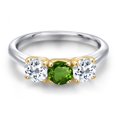 thumbnail image 3 of Gem Stone King 925 Silver and 10K Yellow Gold Green Chrome Diopside and White Topaz Engagement Ring for Women | 1.70 Cttw | Round 5MM | Gemstone Birthstone | Size 7, 3 of 6