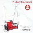 thumbnail image 2 of SAZYY Outdoor Metal Porch Swing, Single Person Hanging Seat w/Woven Rattan Backrest, 2 Sturdy Hanging Ropes, Seat & Back Cushions Included, Heavy-Duty Swing Chair for Front Porch, Backyard, Red, 2 of 9