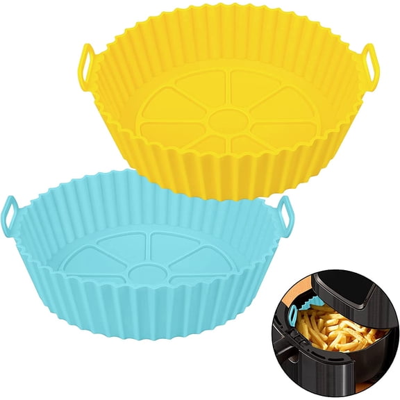 Air Fryer Silicone Pot, 2Pcs Air Fryer Silicone Liners Round Food Safe Non Stick Air Fryer Basket Accessories, Reusable Replacement of Flammable Parchment Liner Paper Fits 3QT - 5QT Air Fryer