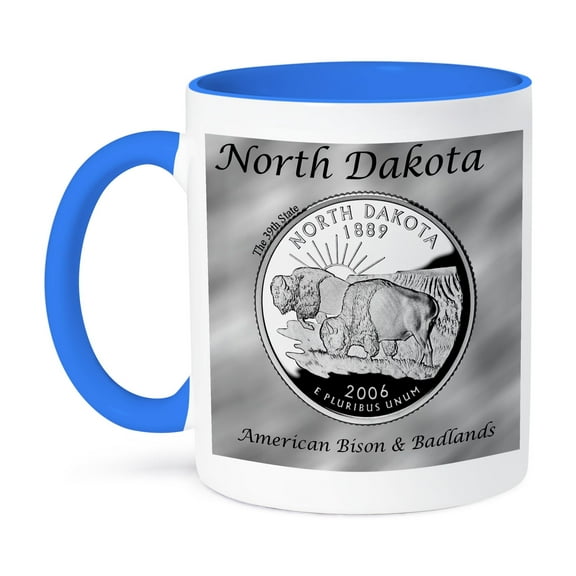 3dRose, State Quarter North Dakota, 11oz Two-Tone Blue Mug